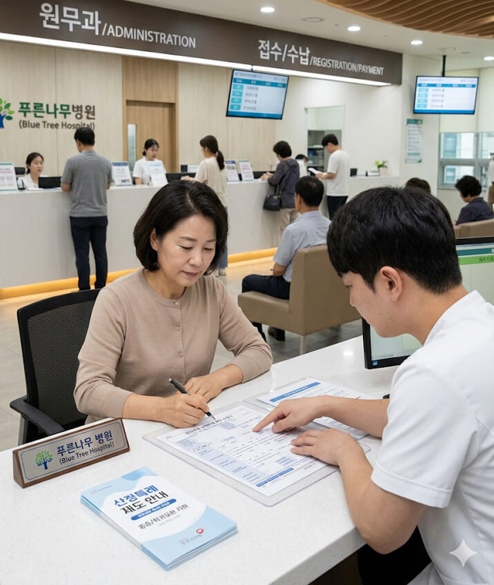 병원에서 산정 특례 신청을 하고 있는 모습