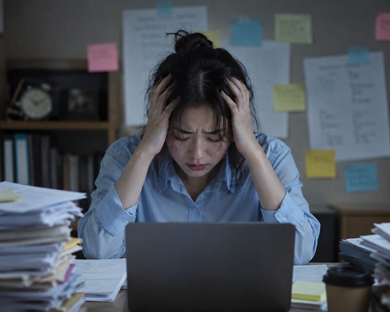 스트레스를 받아 힘들어하는 사람의 이미지